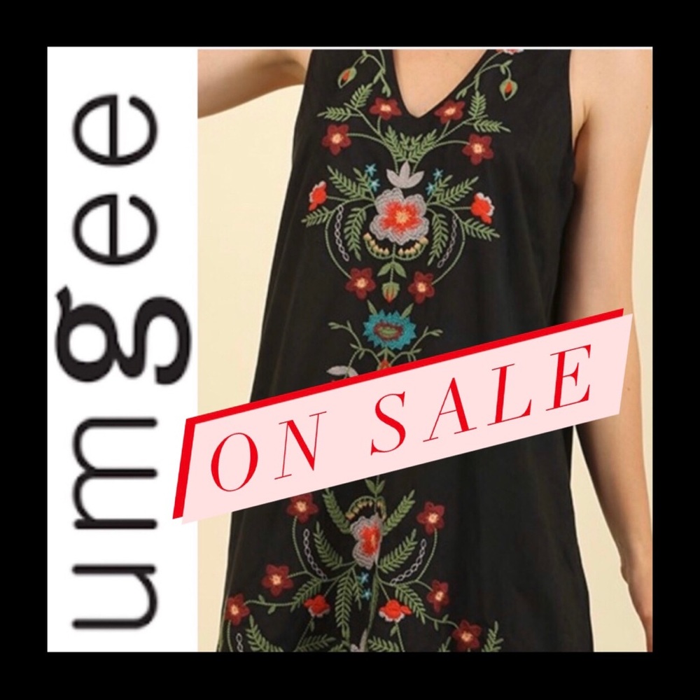 🌻NWT, Sleeveless Suede Floral Embroidered Dress